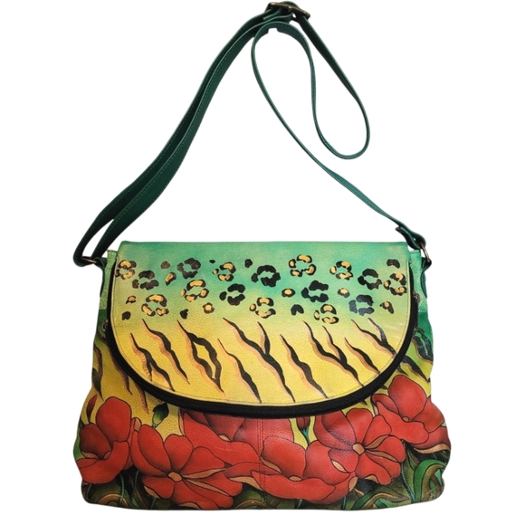 Anuschka Vibrant Hand-painted Leather Crossbody Bag Art-to-wear Boho Unique - Picture 1 of 16